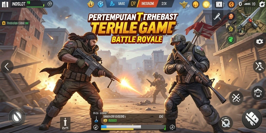 Tampilan gameplay INDSLOT dalam pertempuran Battle Royale yang intens.
