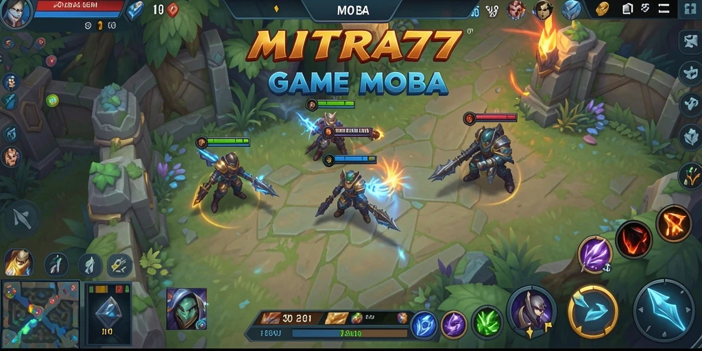 Screenshot MITRA77 menampilkan aksi intens di arena MOBA.