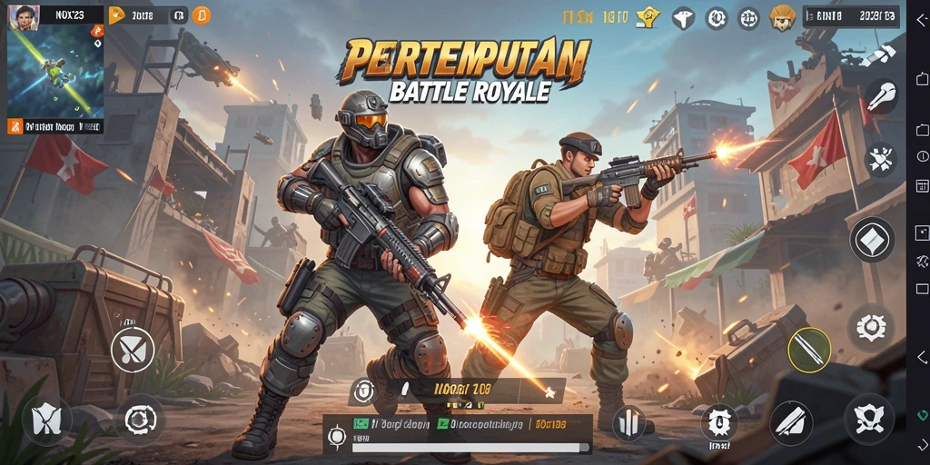 Tangkapan layar gameplay NOX123 yang menampilkan pertempuran seru di medan perang.
