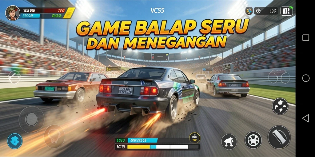 Tampilan gameplay balap yang seru dan mendebarkan di VC55.
