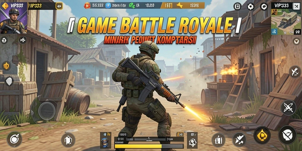 Screenshot gameplay <strong>VIP333</strong> menampilkan pertempuran intens di medan perang Battle Royale.