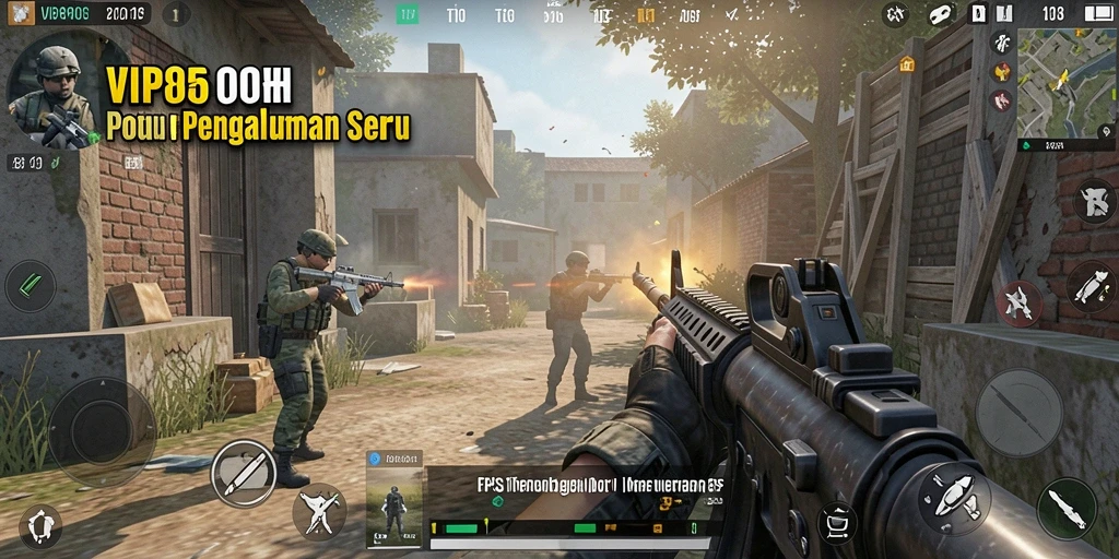 Screenshot gameplay VIP805 menampilkan aksi pertempuran FPS yang intens.